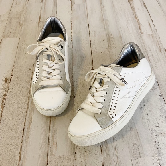 Zadig & Voltaire | Womens White and Gray Flats Studded Sneakers | Size: 38 - Picture 1 of 9